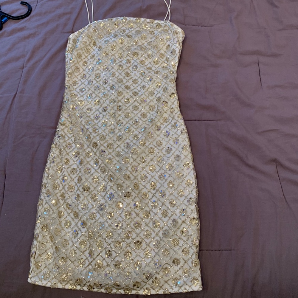 Shimmery gold and white dress